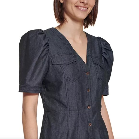 Calvin Klein Denim Puff Sleeve Sheath Dress - Picture 2 of 9